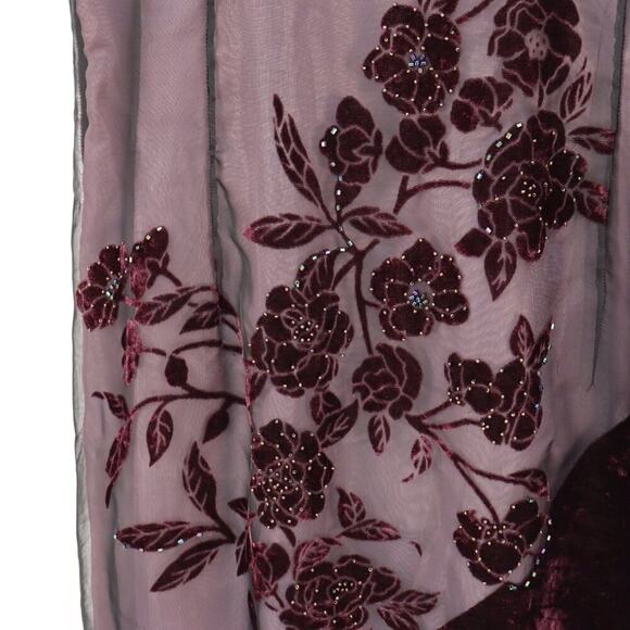 Robbie Bee Vintage Burgundy Floral Burnout Velvet Beaded Maxi Dress Size L - Picture 14 of 15